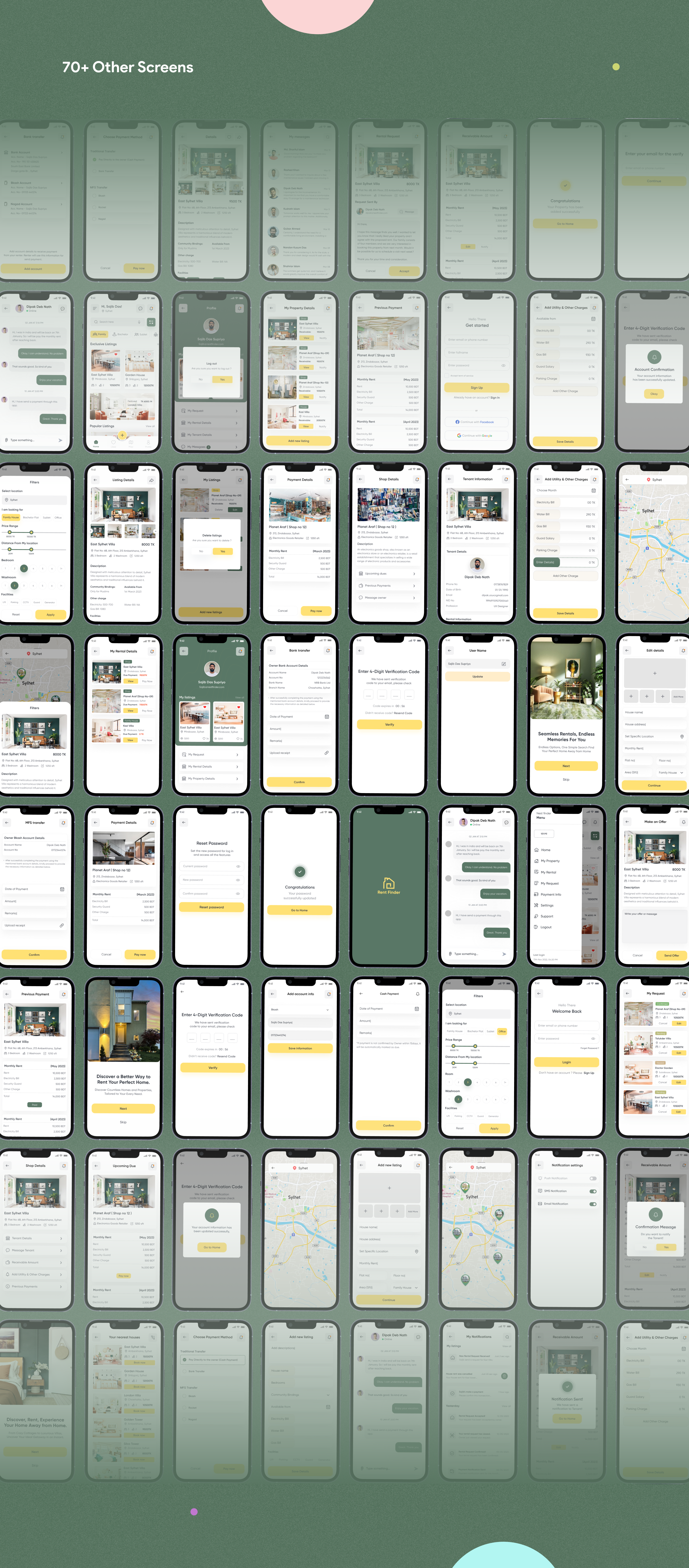 Composite grid of the full RentFinder app screen set