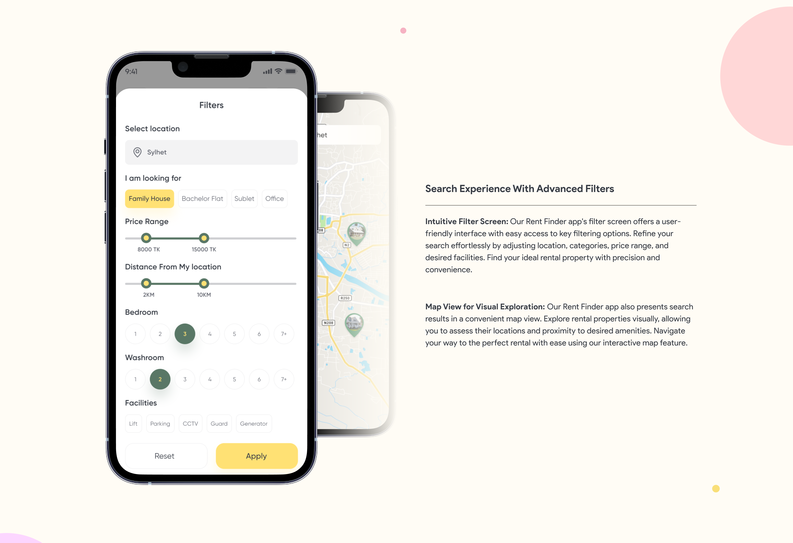Filter panel and map-based property search