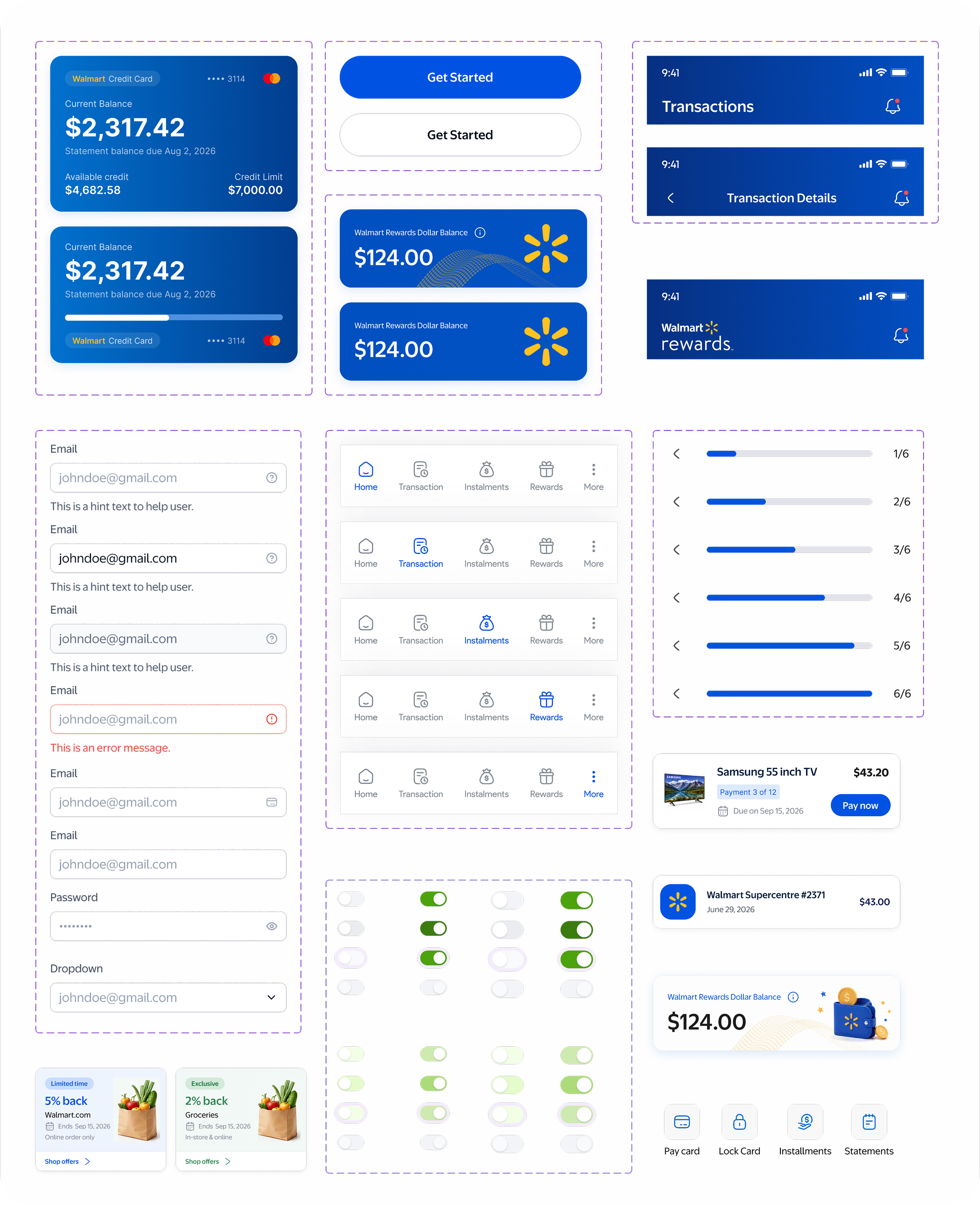 Walmart Rewards Mastercard UI components and interactive elements